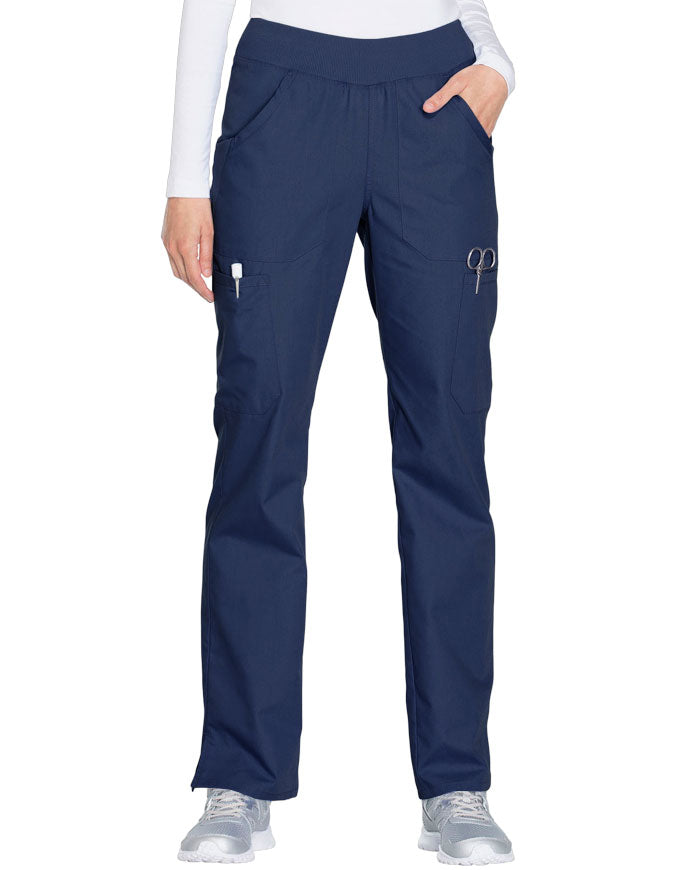 Cherokee Workwear Women's Mid Rise Straight Leg Pull-on Cargo Petite Pant Navy