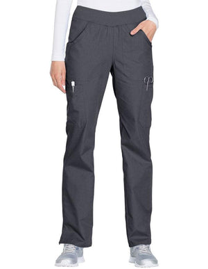 Cherokee Workwear Women's Mid Rise Straight Leg Pull-on Cargo Petite Pant Pewter