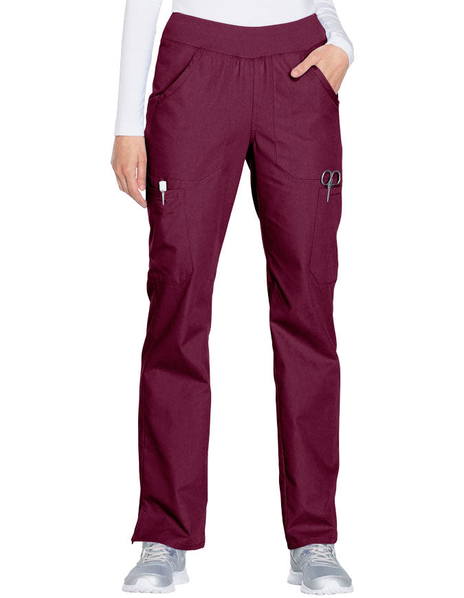 Cherokee Workwear Women's Mid Rise Straight Leg Pull-on Cargo Petite Pant Wine