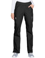 Cherokee Workwear Women's Mid Rise Straight Leg Pull-on Cargo Tall Pant black