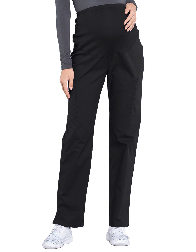 Cherokee Workwear Professionals Maternity Knit Waist Straight Leg Petite Pant Black