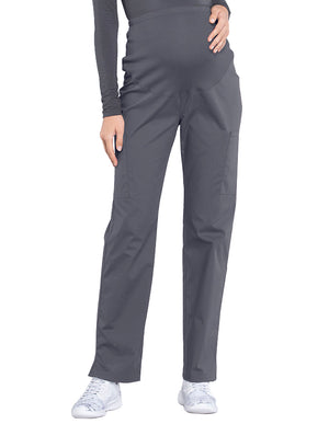 Cherokee Workwear Professionals Maternity Knit Waist Straight Leg Petite Pant Pewter