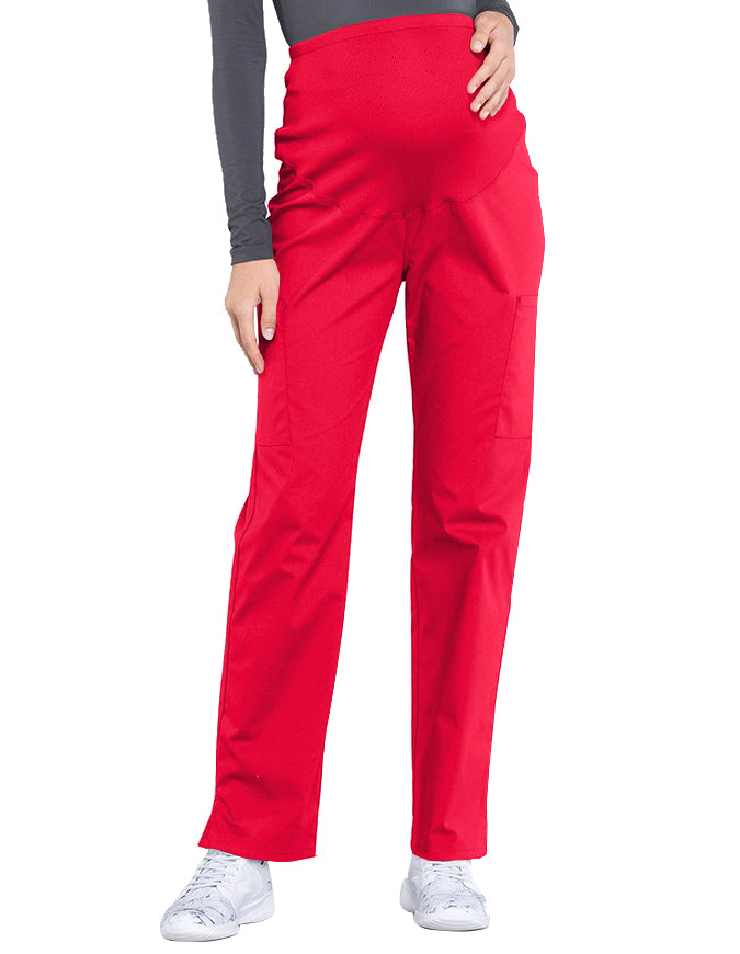 Cherokee Workwear Professionals Maternity Knit Waist Straight Leg Petite Pant Red