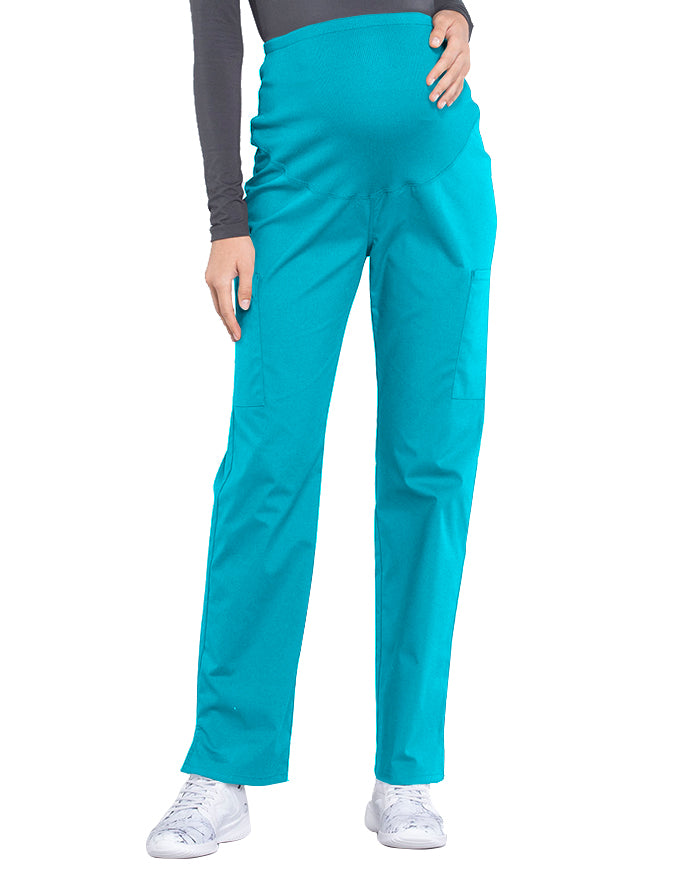 Cherokee Workwear Professionals Maternity Knit Waist Straight Leg Petite Pant - Teal Blue