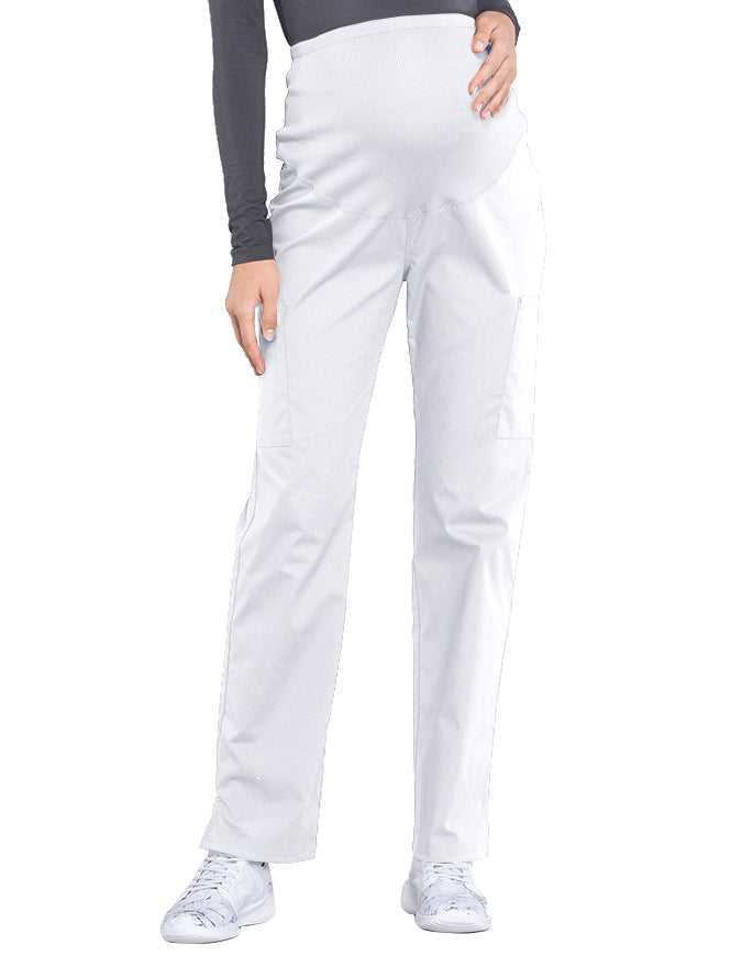 Cherokee Workwear Professionals Maternity Knit Waist Straight Leg Petite Pant White