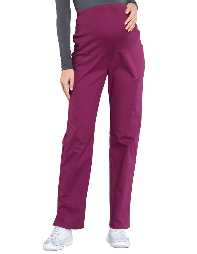 Cherokee Workwear Professionals Maternity Knit Waist Straight Leg Petite Pant Wine