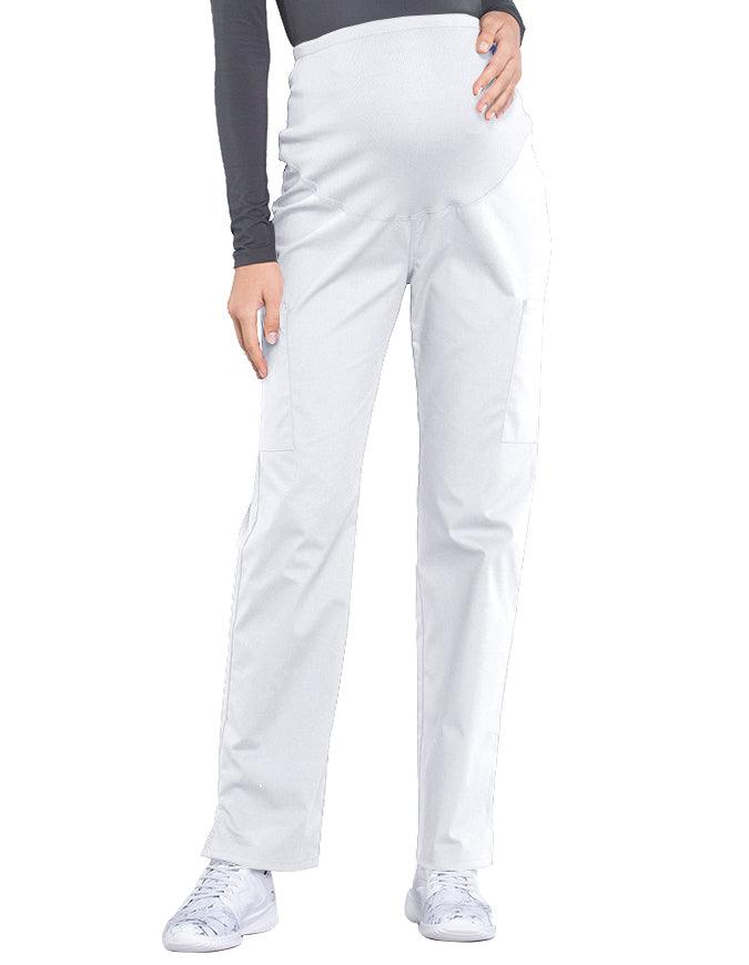 Cherokee Workwear Professionals Maternity Knit Waist Straight Leg Pant White