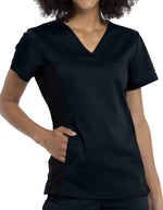 Cherokee Workwear Revolution Women's V-Neck Knit Panel Top - Black