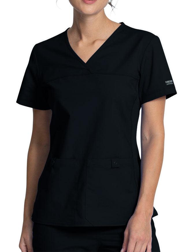 Cherokee Workwear Professionals Women's V-Neck Knit Panel Top Black