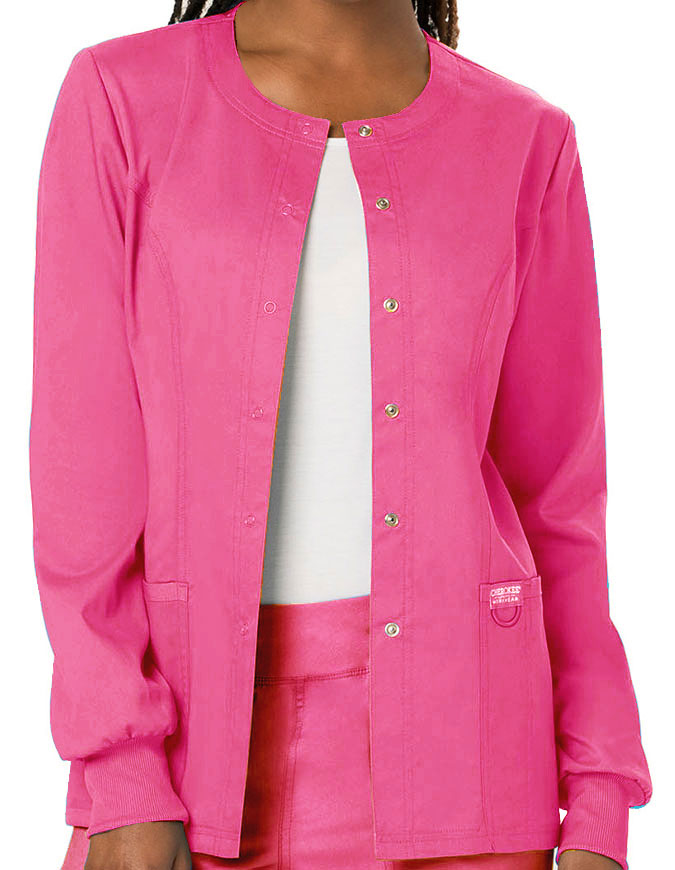 Cherokee Workwear Revolution Womens Snap Front Warm-up Jacket - Electric Pink