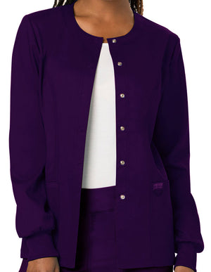 Cherokee Workwear Revolution Womens Snap Front Warm-up Jacket - Eggplant