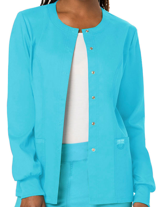 Cherokee Workwear Revolution Womens Snap Front Warm-up Jacket - Turquoise