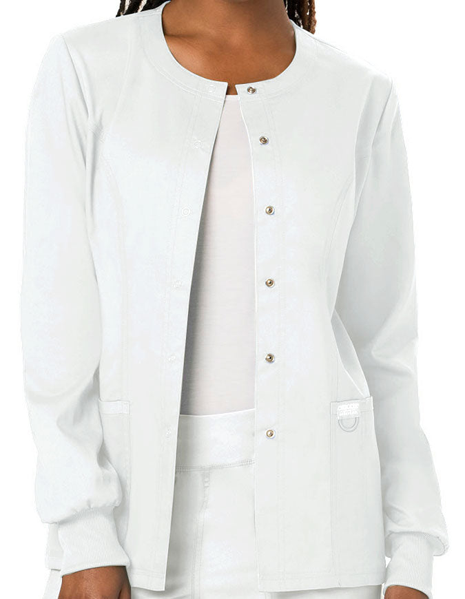 Cherokee Workwear Revolution Womens Snap Front Warm-up Jacket - White