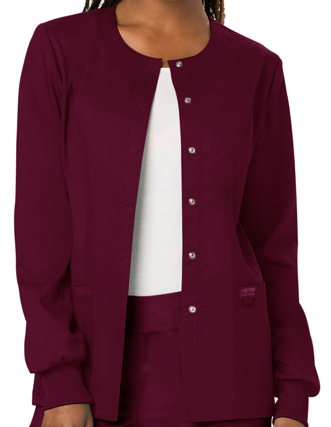 Cherokee Workwear Revolution Womens Snap Front Warm-up Jacket - Wine