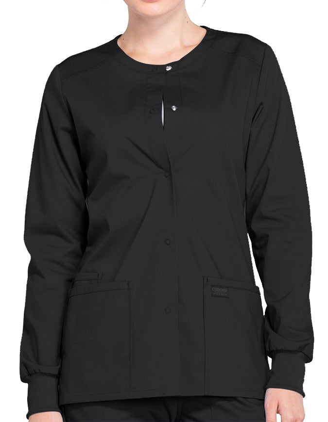 Cherokee Workwear Professionals Women's Snap Front Warm Up Jacket - Black