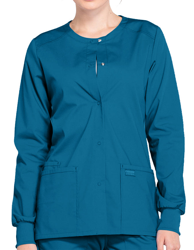 Cherokee Workwear Professionals Women's Snap Front Warm Up Jacket - Caribbean Blue