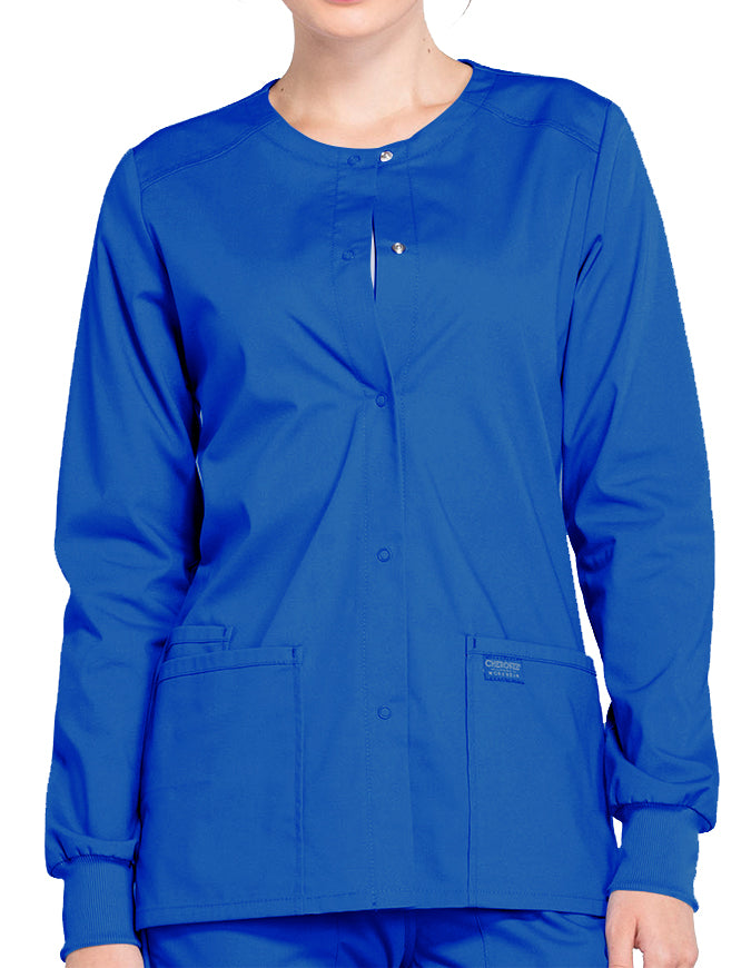 Cherokee Workwear Professionals Women's Snap Front Warm Up Jacket - Galaxy Blue