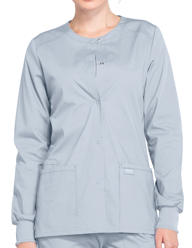 Cherokee Workwear Professionals Women's Snap Front Warm Up Jacket - Grey