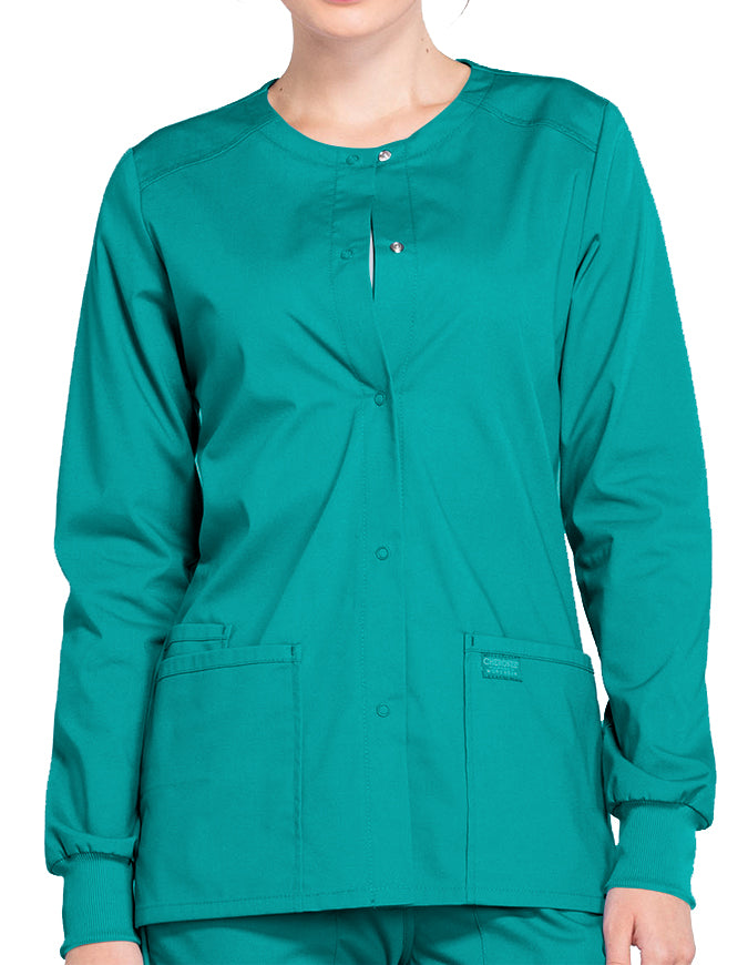 Cherokee Workwear Professionals Women's Snap Front Warm Up Jacket - Hunter Green