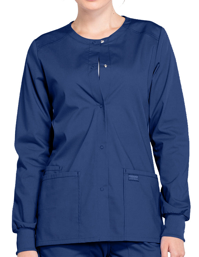 Cherokee Workwear Professionals Women's Snap Front Warm Up Jacket - Navy