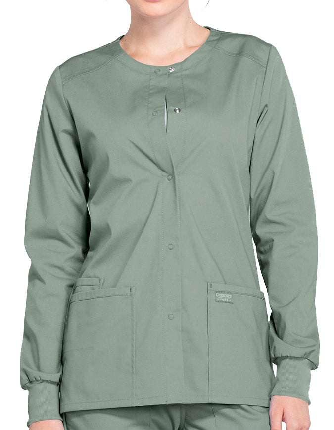 Cherokee Workwear Professionals Women's Snap Front Warm Up Jacket - Olive