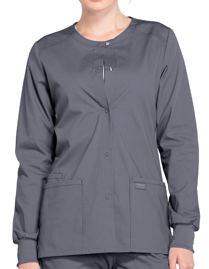 Cherokee Workwear Professionals Women's Snap Front Warm Up Jacket - Pewter