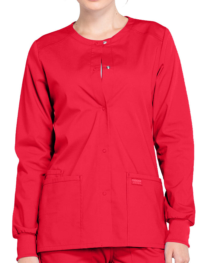 Cherokee Workwear Professionals Women's Snap Front Warm Up Jacket - Red