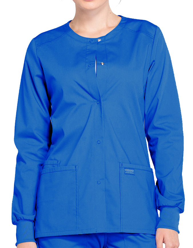 Cherokee Workwear Professionals Women's Snap Front Warm Up Jacket - Royal