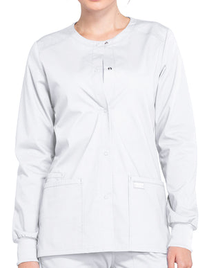 Cherokee Workwear Professionals Women's Snap Front Warm Up Jacket - White