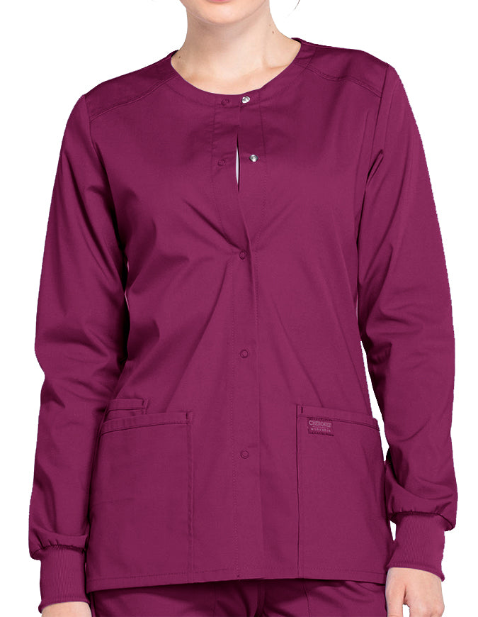 Cherokee Workwear Professionals Women's Snap Front Warm Up Jacket - Wine