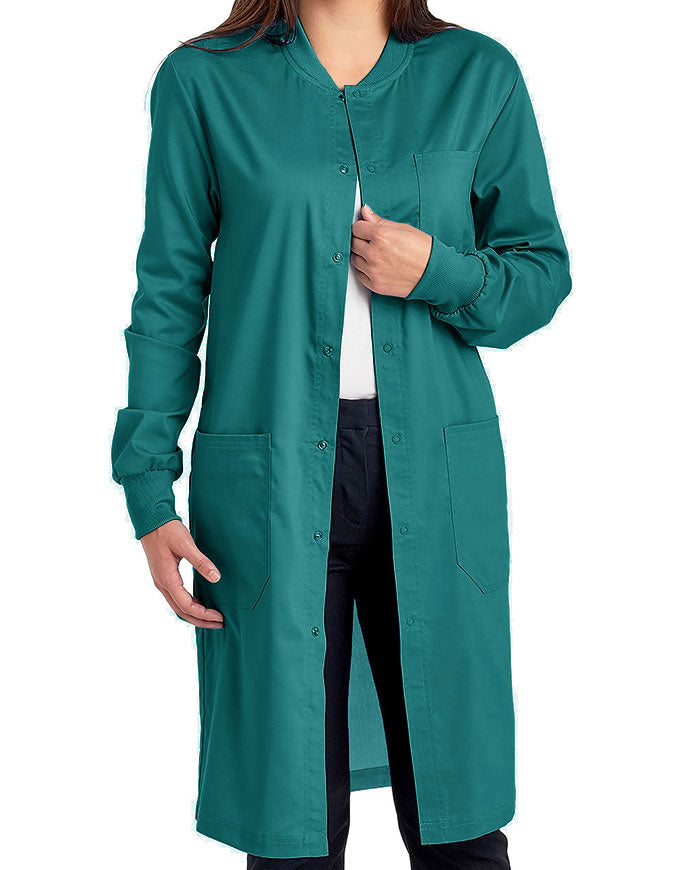 Cherokee Workwear Revolution Unisex 40 Inches Snap Front Lab Coat Teal Blue