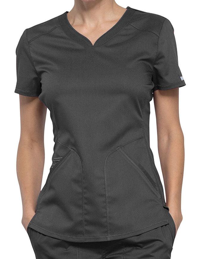 Cherokee Workwear Revolution Women's Soft Shaped V-Neck Top Pewter