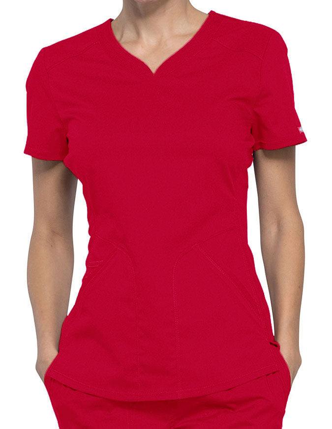 Cherokee Workwear Revolution Women's Soft Shaped V-Neck Top Red