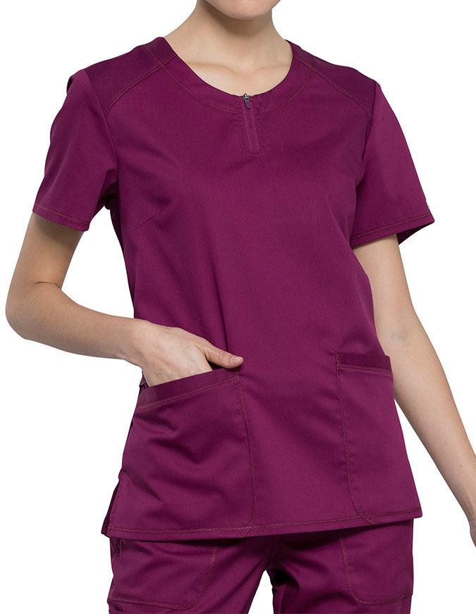 Cherokee Workwear Revolution Women's Round Neck Top wine