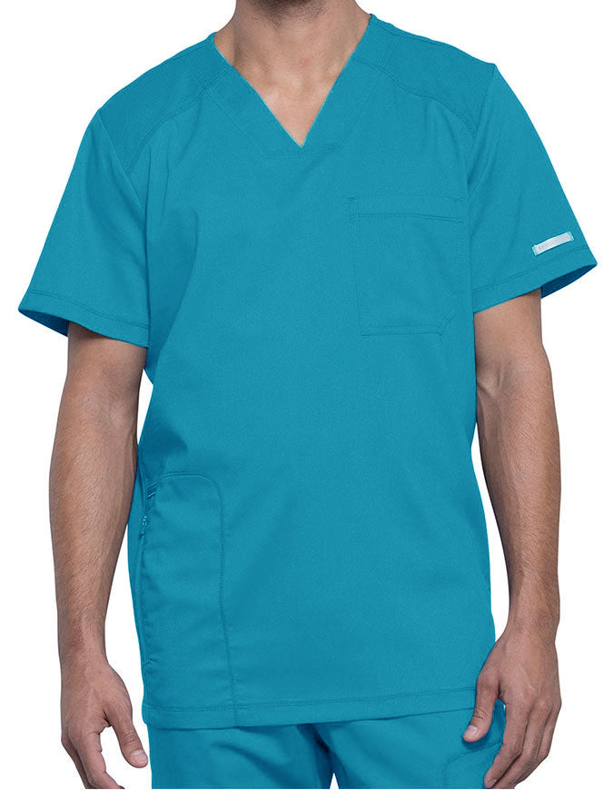 Cherokee Workwear Revolution Men's V-Neck Scrub Top - Teal Blue