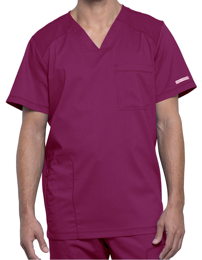 Cherokee Workwear Revolution Men's V-Neck Scrub Top - Wine