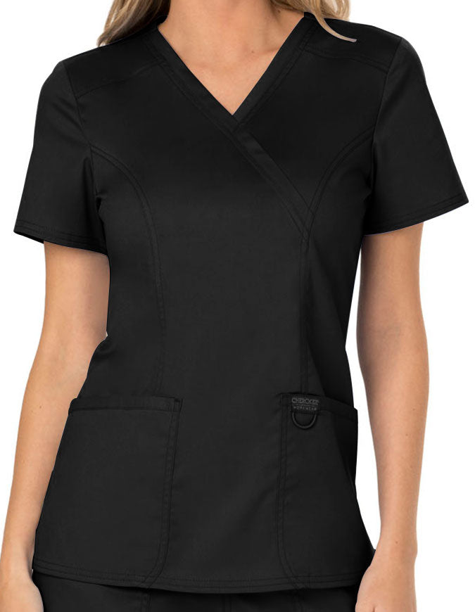 Cherokee Workwear Revolution Womens Mock Wrap Top - Black