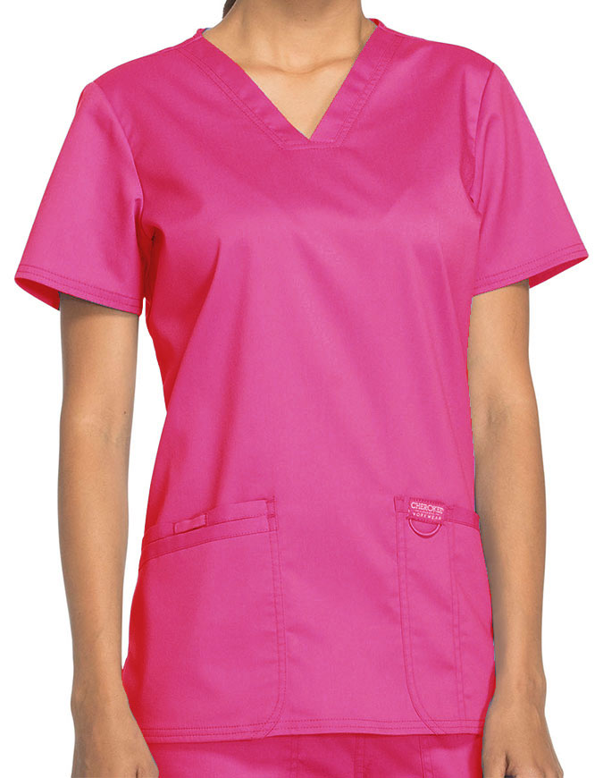 Cherokee Workwear Revolution Womens Mock Wrap Top - Electric Pink