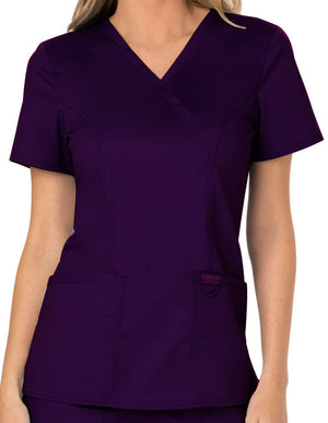 Cherokee Workwear Revolution Womens Mock Wrap Top - Grape