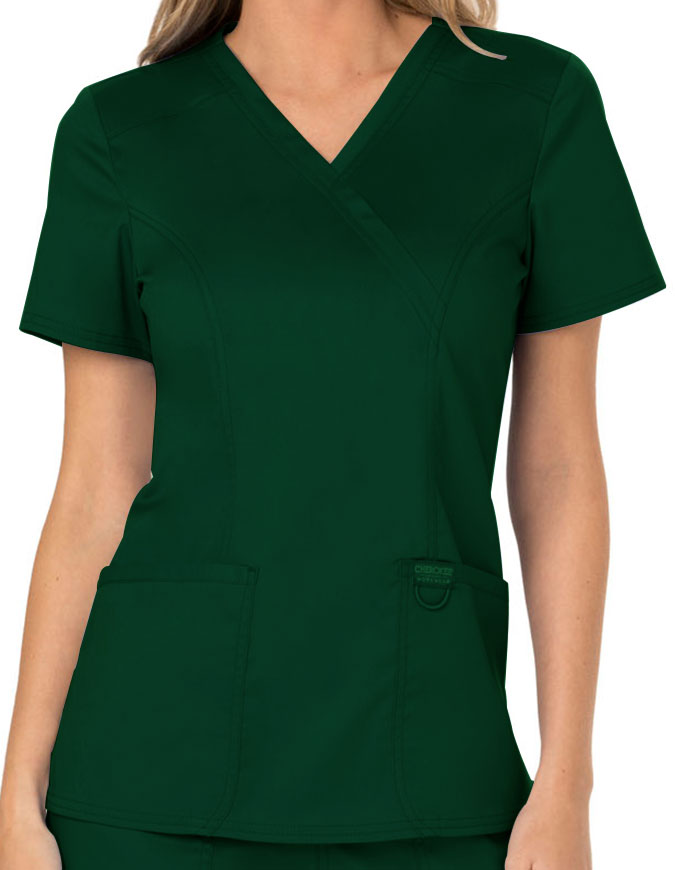 Cherokee Workwear Revolution Womens Mock Wrap Top - Hunter Green