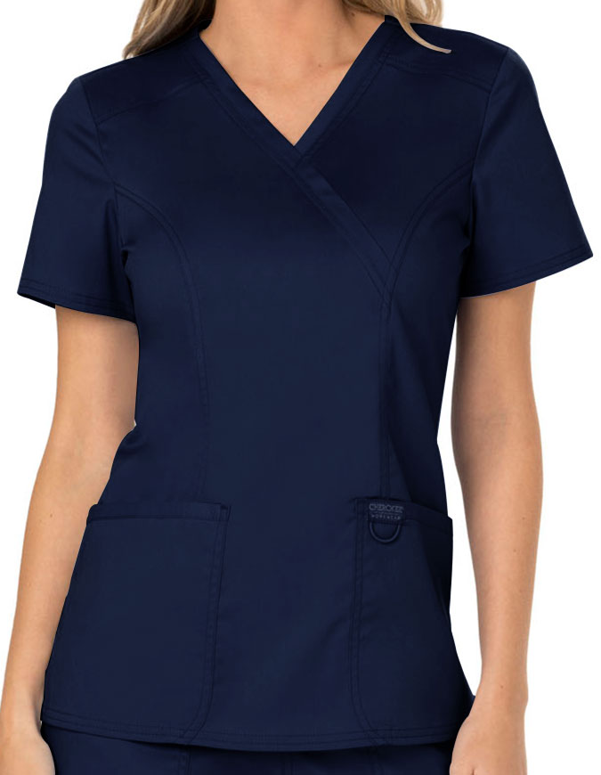 Cherokee Workwear Revolution Womens Mock Wrap Top - Navy