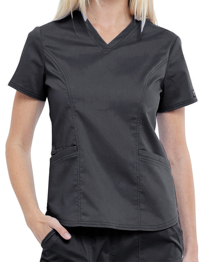 Cherokee Workwear Revolution Women's V-Neck Top - Pewter