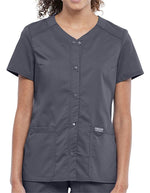 Cherokee Workwear Revolution Women's Snap Front V-Neck Top - Pewter