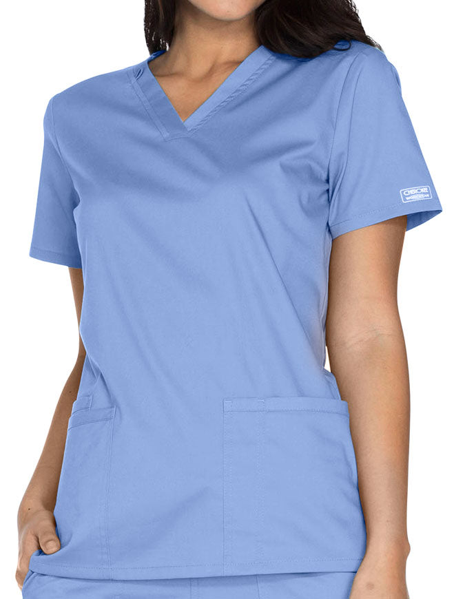 Cherokee Workwear Core Stretch Women's V-neck Basic Scrub Top - Ciel Blue