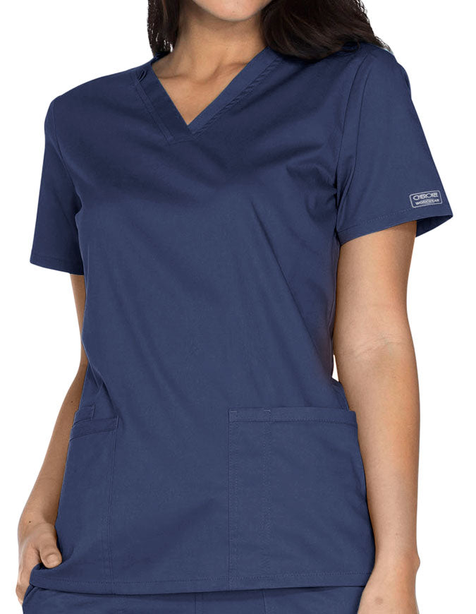 Cherokee Workwear Core Stretch Women's V-neck Basic Scrub Top - Navy