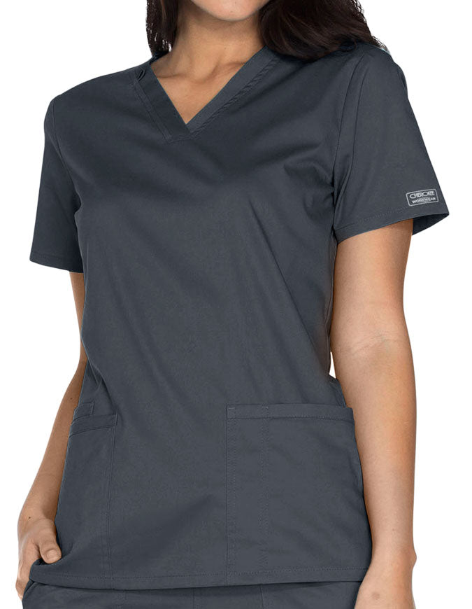 Cherokee Workwear Core Stretch Women's V-neck Basic Scrub Top - Pewter