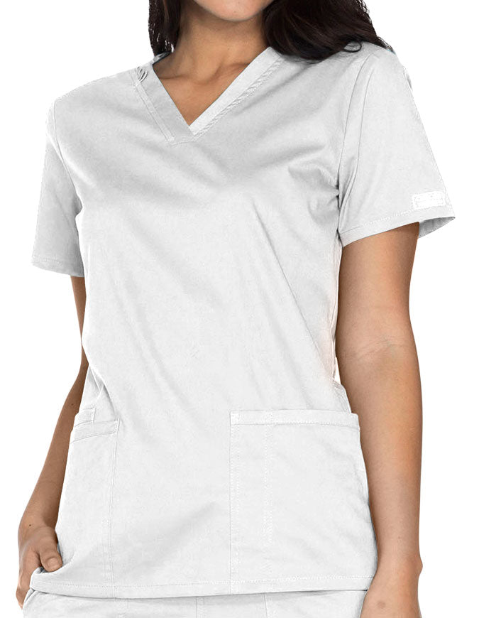 Cherokee Workwear Core Stretch Women's V-neck Basic Scrub Top - White