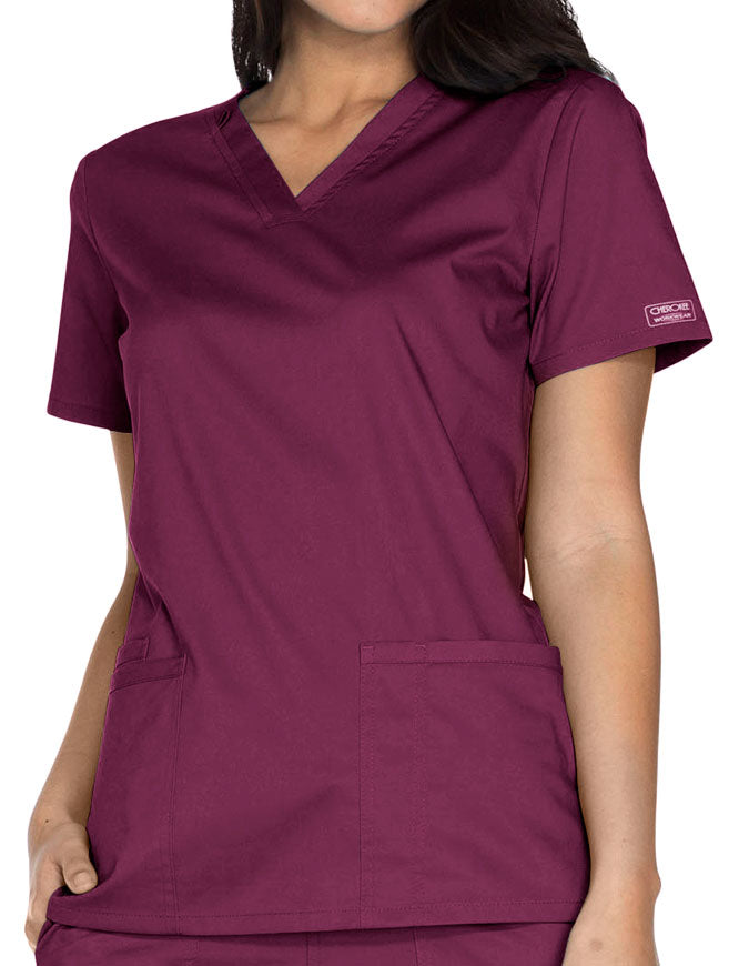 Cherokee Workwear Core Stretch Women's V-neck Basic Scrub Top - Wine