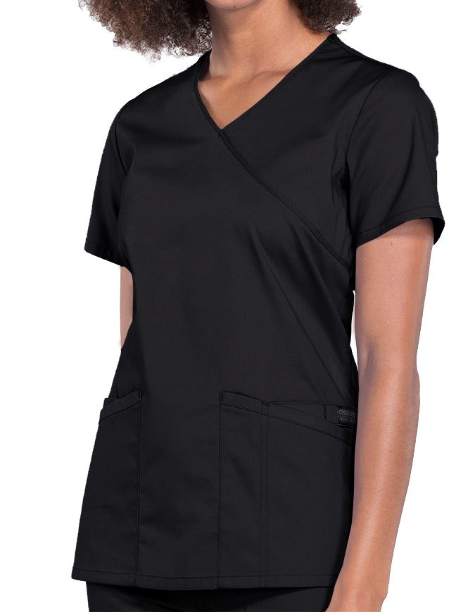 Cherokee Workwear Professionals Women's Mock Wrap Top Black