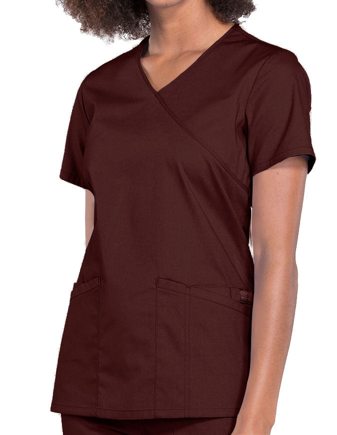 Cherokee Workwear Professionals Women's Mock Wrap Top Espresso